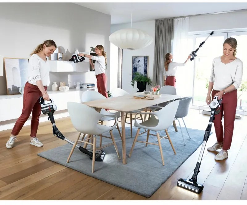 Aspirator vertical Bosch Unlimited 7 BBS711W, 300 ml, Motor TurboSpin, Lumini LED, Autonomie 40 min, Alb/Negru