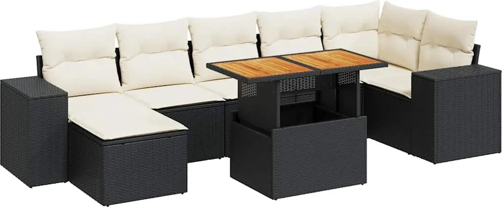 vidaXL Set mobilier de grădină cu perne, 8 piese, negru, poliratan