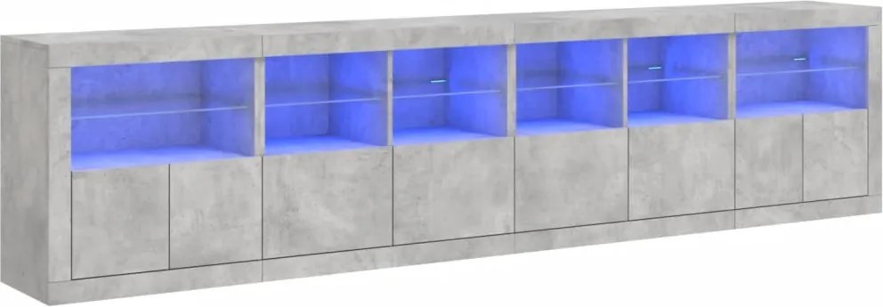 vidaXL Dulap cu lumini LED, gri beton, 283x37x67 cm