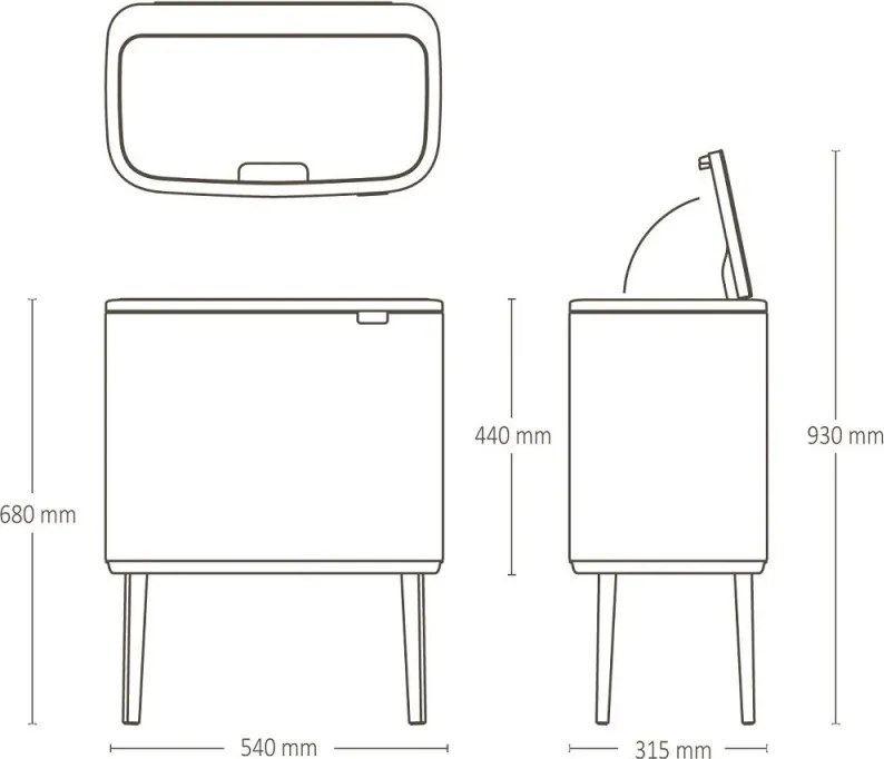 Coș Brabantia Bo Touch 1005546, 36 l, Deschidere lină și silențioasă, Deschidere mare, Bej