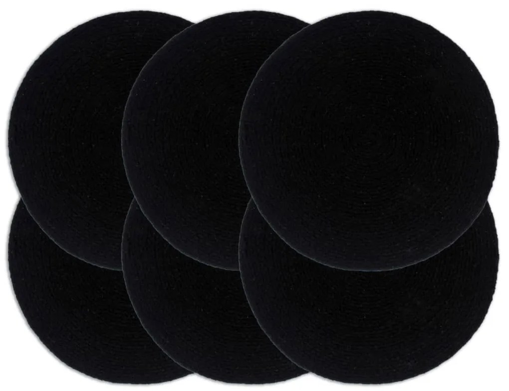 vidaXL Naproane, 6 buc., negru, 38 cm, bumbac, rotund