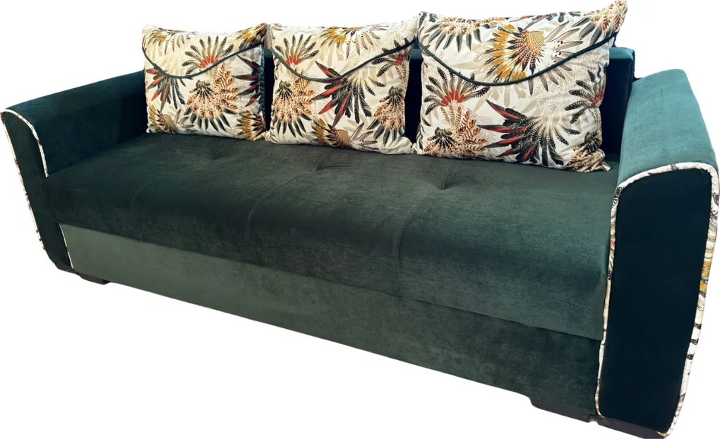 Canapea LILI extensibila, 3 locuri, cu lada de depozitare, culoare verde , 220x95x80 Verde padure, Catifea
