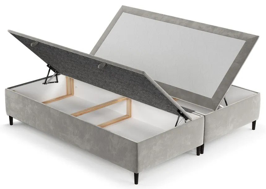 Pat matrimonial gri deschis tapițat cu spațiu de depozitare 200x200 cm Tate – Maison de Rêve