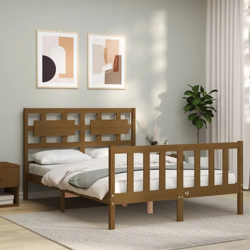 3192554 vidaXL Cadru de pat cu tăblie, maro miere, 120x200 cm, lemn masiv