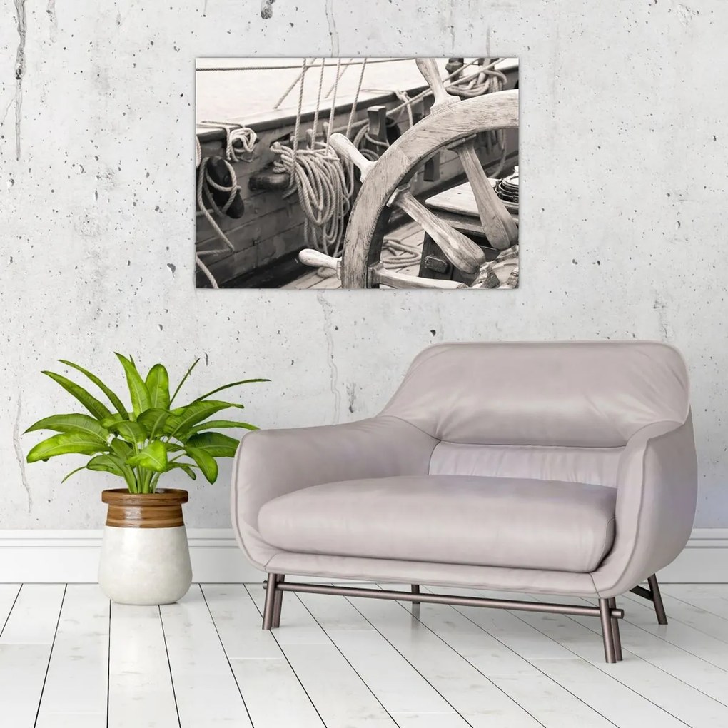 Tablou pe sticlă - Cârma de barcă cu vele (70x50 cm)