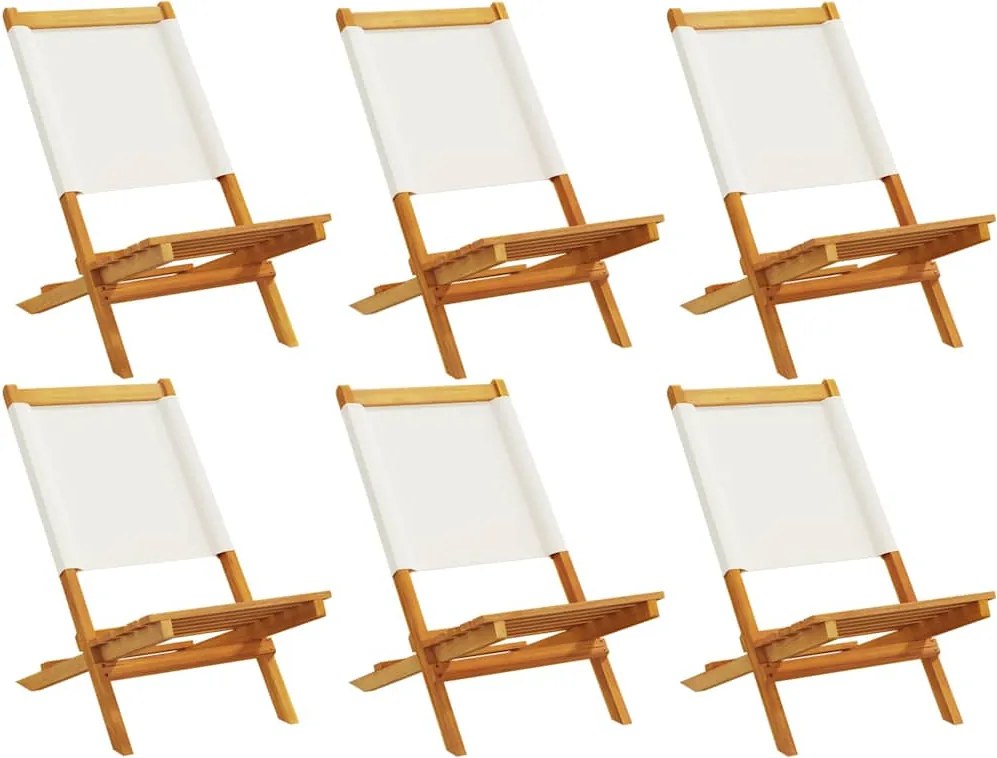 vidaXL Scaune de grădină pliabile 6 buc., textil alb crem/lemn masiv