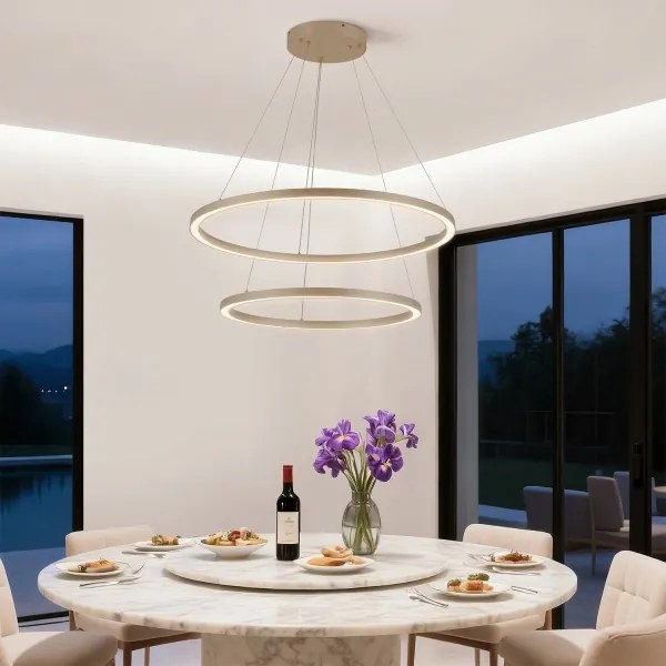 Brilagi - lustru pe cablu LED dimabil PORTOFINO LED/98W/230V Ø 80 cm bej + telecomandă