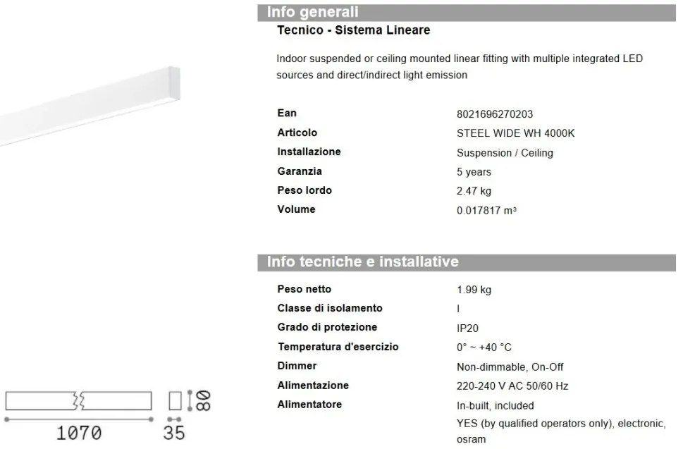 Lustra liniara cu lumina directa si indirecta STEEL WIDE White 4000K