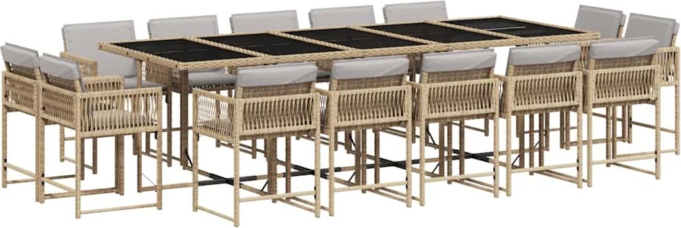 vidaXL Set mobilier grădină cu perne, 15 piese, bej combinat poliratan