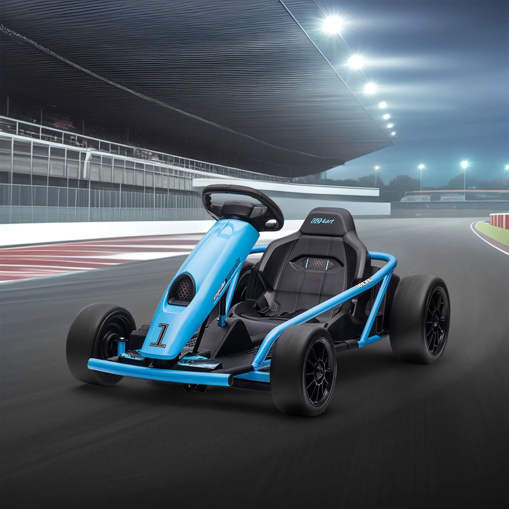 HOMCOM Go Kart Electric pentru Copii, Kart cu Pedale pentru Copii cu Pornire Lentă, Claxon, 115x77x54 cm, Albastru | Aosom Romania