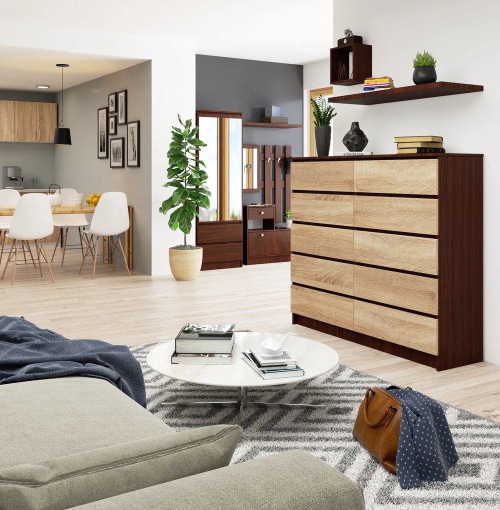 Comodă Keanu V (wenge + Stejar sonoma). 1069389