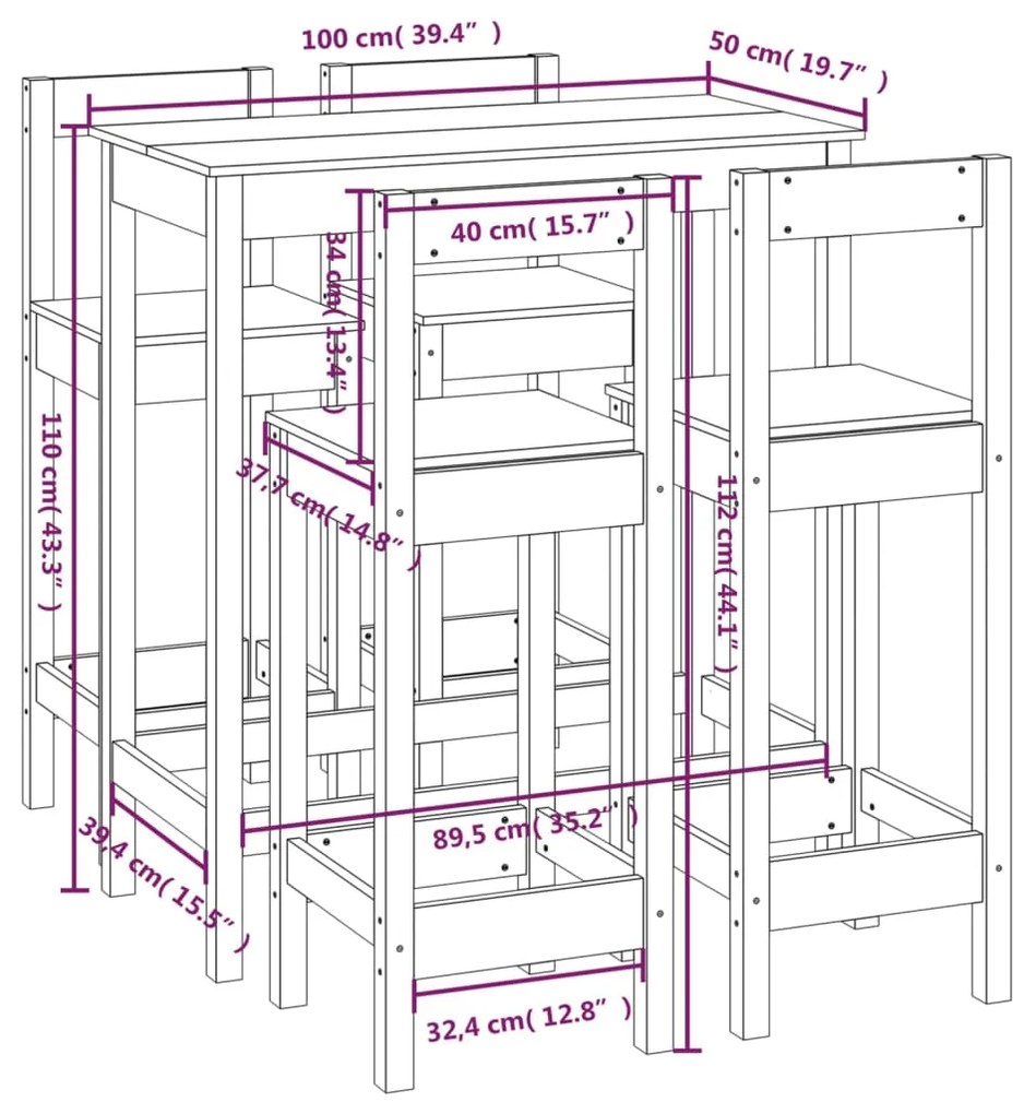 Set mobilier de bar, 5 piese, maro miere, lemn masiv de pin