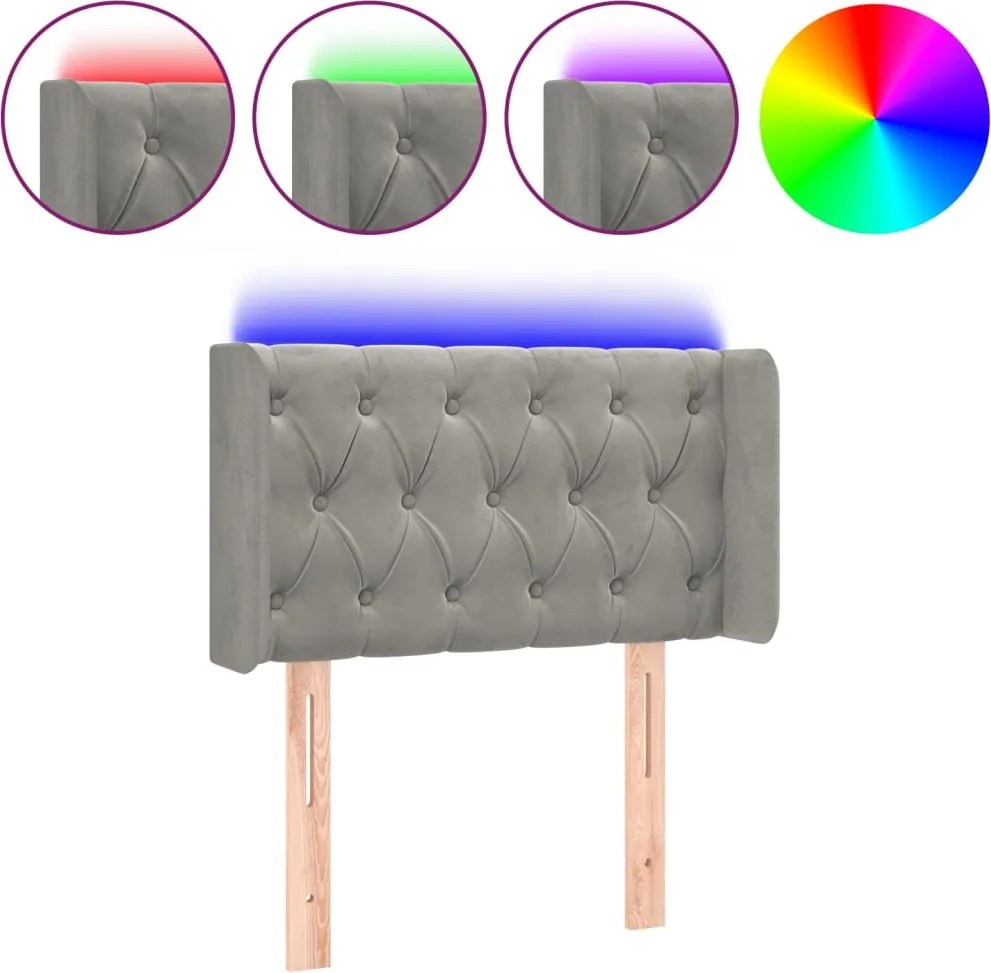 vidaXL Tăblie de pat cu LED, gri deschis, 83x16x78/88 cm, catifea