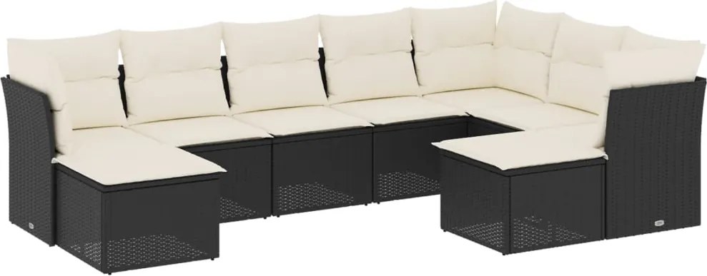 vidaXL Set mobilier de grădină cu perne, 9 piese, negru, poliratan