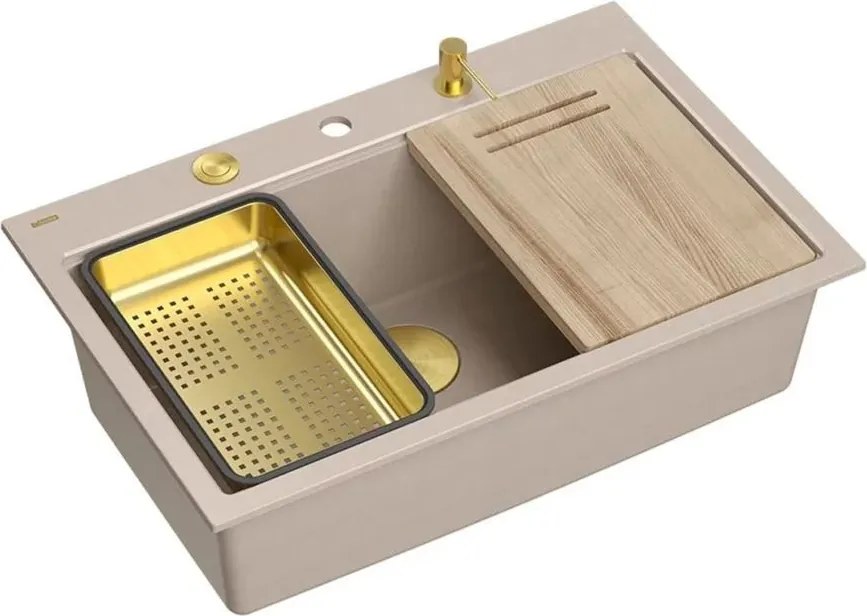 Statie de lucru incastrata Quadron Unique Marc 110 bej - auriu 1 cuva 76x50 cm