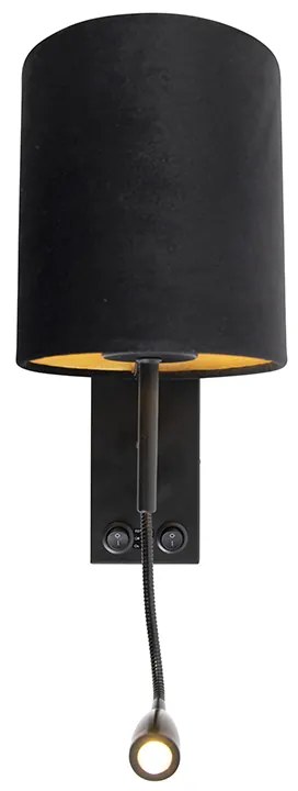 Aplică de perete Art Deco neagră cu abajur din catifea - Stacca