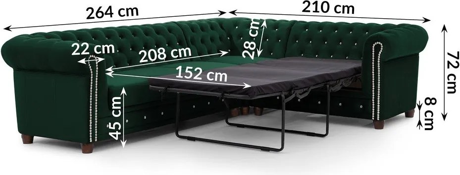 Colțar verde extensibil cu tapițerie din catifea (cu colț pe partea dreaptă/în formă de ”L”) York Blik – Ropez