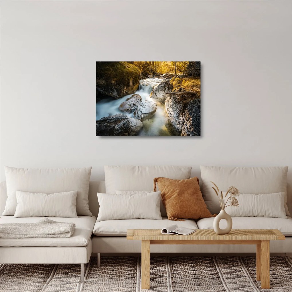 Tablou pe sticlă - Râul din pădure (70x50 cm)