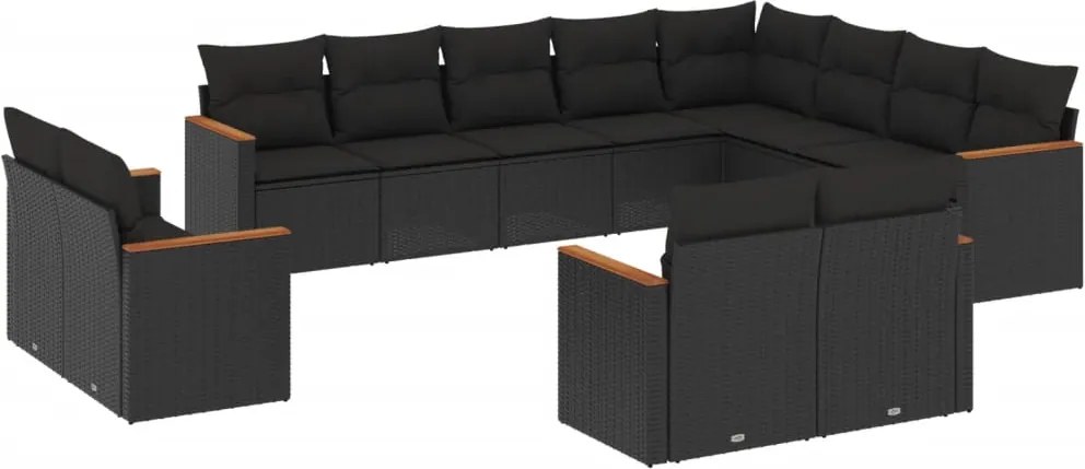 vidaXL Set canapele de grădină, 12 piese, cu perne, negru, poliratan
