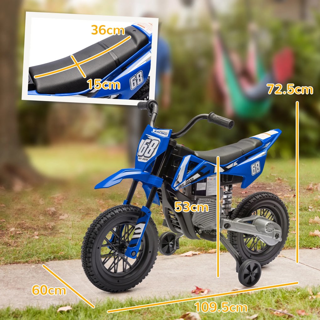 AIYAPLAY Motocicletă Electrică pentru Copii cu Roți Detașabile, Suspensii, Sunete și Indicator de Încărcare, Albastru | Aosom Romania