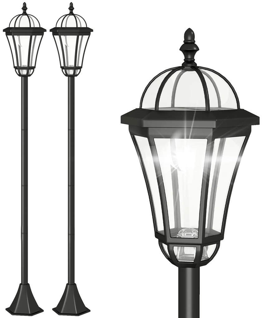 Outsunny Set 2 Lampi Solare de Gradina, Lumini de Exterior Solare cu 2 LED, Aprindere Automata si Durata 6 Ore, Negru | Aosom Romania