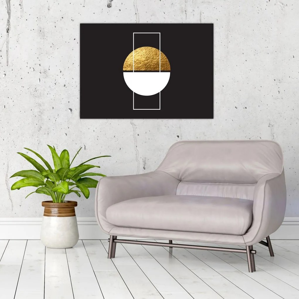 Tablou pe sticlă - Abstracție de aur și negru N⁰1 (70x50 cm)