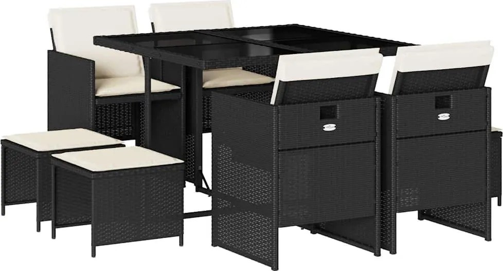 vidaXL Set mobilier de grădină cu perne, 9 piese, negru, poliratan