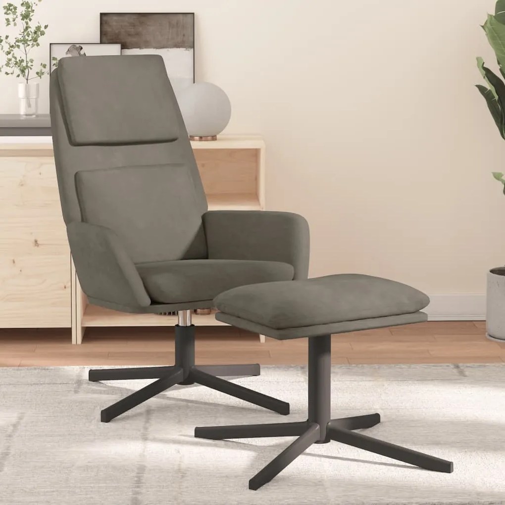3097798 vidaXL Scaun de relaxare cu taburet, gri deschis, catifea