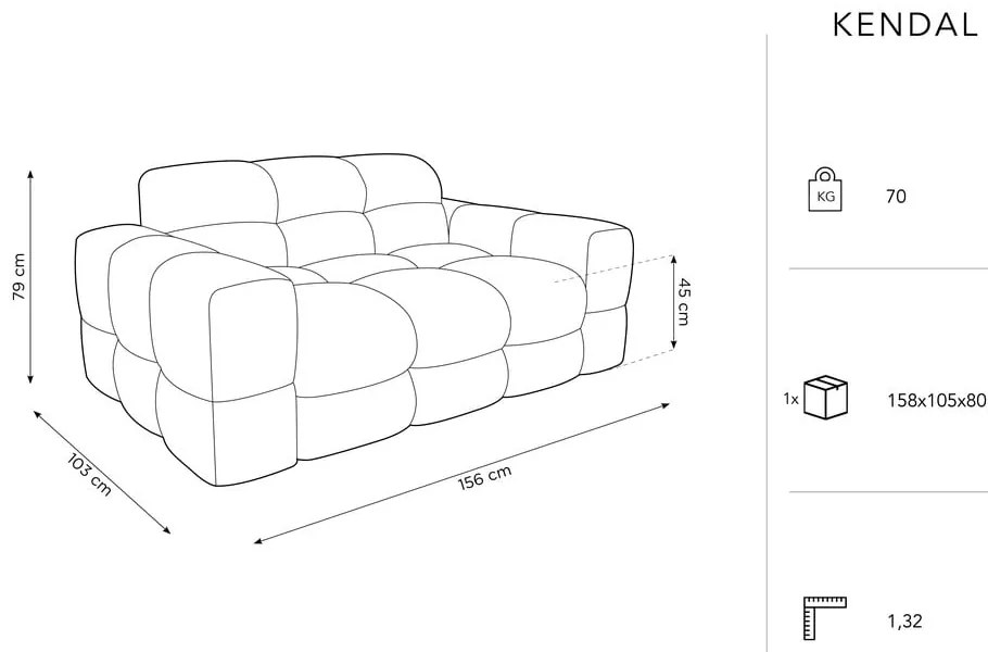 Canapea neagră cu tapițerie din catifea 156 cm Kendal – Micadoni Home