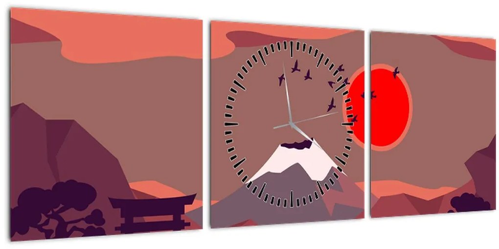 Tablou - Ilustrație a Muntelui Fuji (cu ceas) (90x30 cm)
