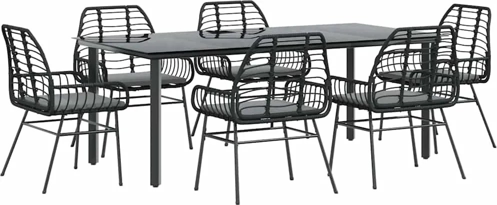 vidaXL Set de sufragerie de grădină 7 piese neagră sticlă polirattan