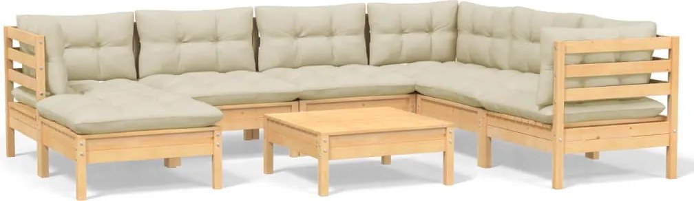 vidaXL Set mobilier de grădină cu perne crem, 8 piese, lemn masiv pin
