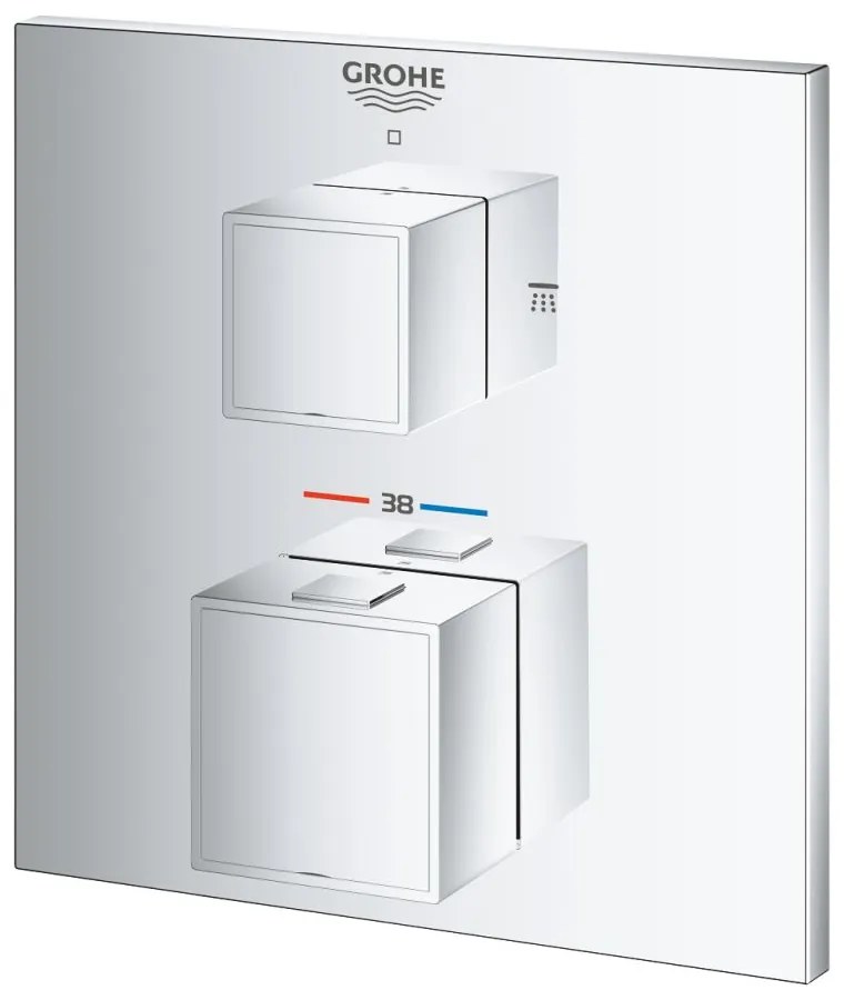 Baterie cu termostat, incastrata cu 2 iesiri, crom