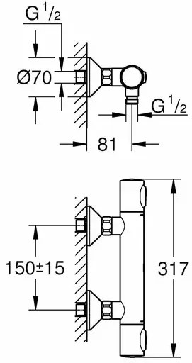 Baterie dus Grohe Precision Flow termostatata crom lucios