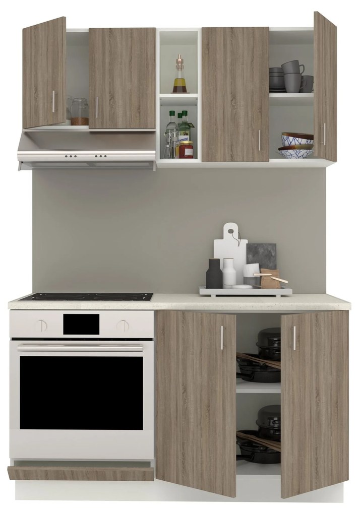Set Bucatarie Karo V4, Stejar Sonoma Inchis/Alb, Blat Thermo 28 mm, L 140 cm