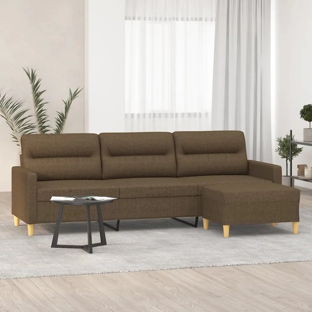 3153432 vidaXL Canapea cu 3 locuri și taburet, maro, 210 cm, textil