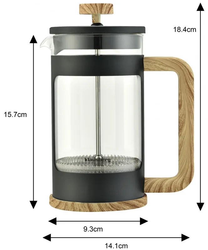 Presă de cafea franceză Klausberg KB 7680, 0,600 l, sticlă, negru/maro