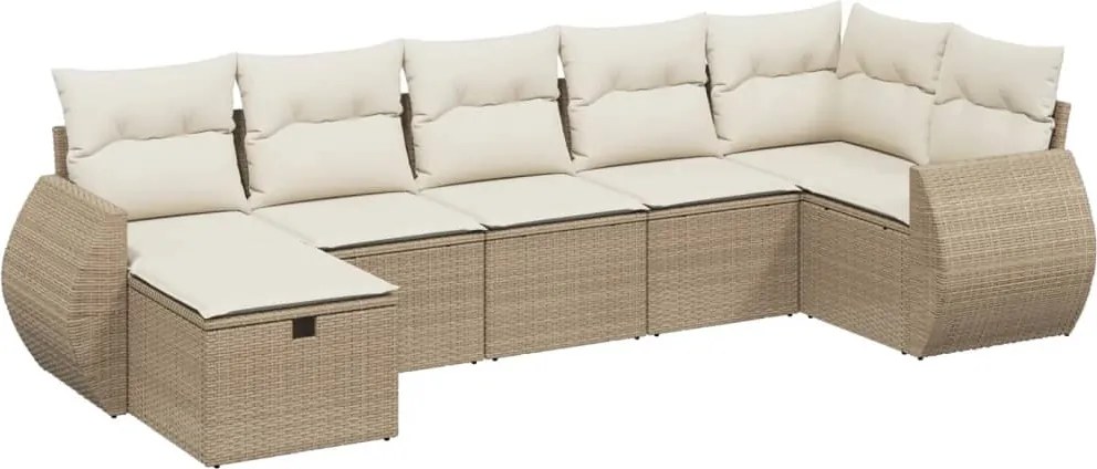 vidaXL Set canapele de grădină, 7 piese, cu perne, bej, poliratan