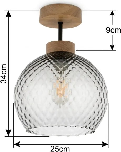 BRILAGI - LED lustru aplicat R GLASS 1xE27/60W/230V Ø 25 cm stejar/gri fumuriu