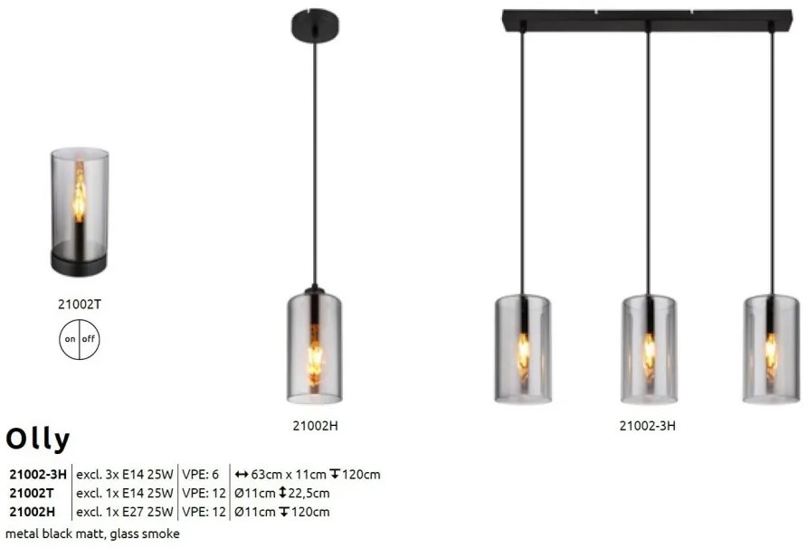 Pendul design modern Olly negru, fumuriu