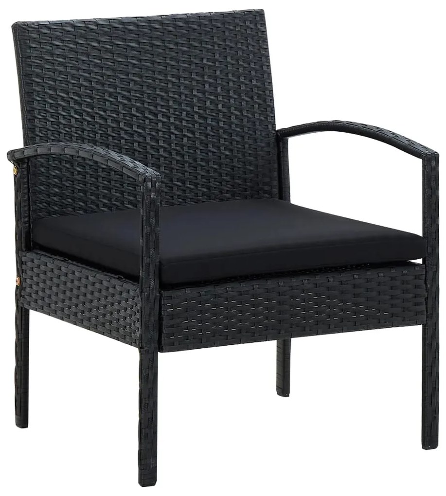 vidaXL Scaun de grădină cu pernă, negru, poliratan