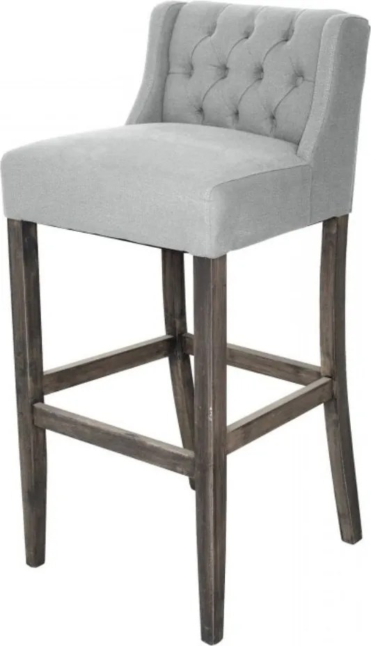 Scaun de bar cu spătar capitonat, din stofă și lemn de fag, gri, cu suport pentru picioare, 110 x 49 x 51 cm, „Bradford”