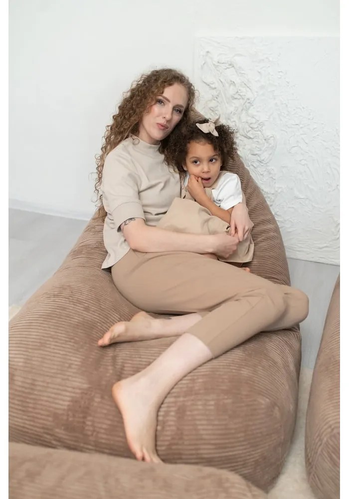 Fotoliu bean bag maro cu tapițerie din catifea reiată Snug 130 – SLOWDOWN