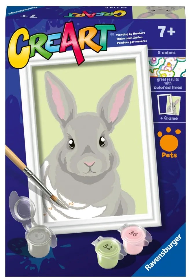 CREART PICTURA PE NUMERE PENTRU COPII IEPURAS GRI - RAVENSBURGER (RVSPBN23718)