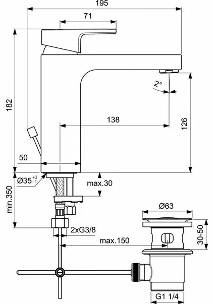 Baterie lavoar Ideal Standard Edge pipa lunga