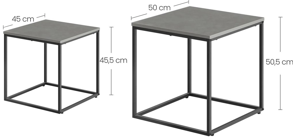 Set 2 masute de cafea QUADRO, gri