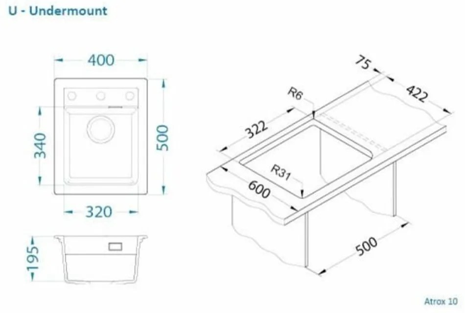 Set chiuveta bucatarie compozit Atrox 10 gri, baterie bucatarie Kati gri si tocator lemn Gri