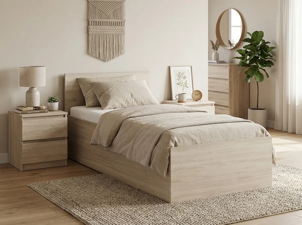 Pat SOFIA 80 x 200 cm, stejar sonoma Saltele: Fara saltea, Somiera pat: Cu lamele drepte