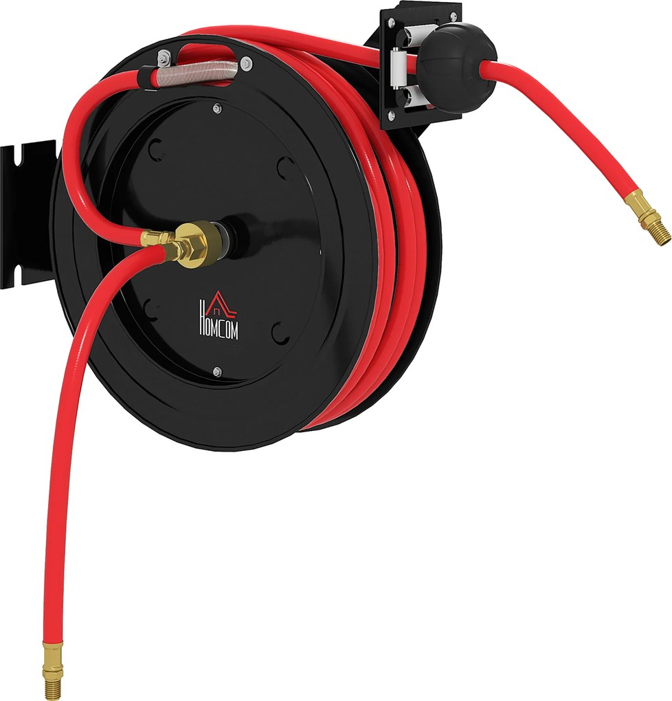 HOMCOM Tambur de furtun de grădină montat pe perete, retragere automată, presiune apă 20 bar, furtun apă 15+1 m, metal | Aosom Romania