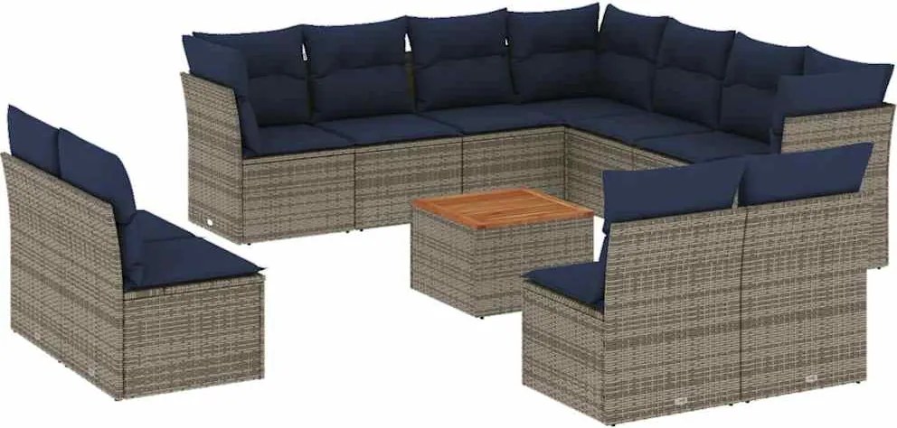 vidaXL Set mobilier de grădină cu perne, 12 piese, gri, poliratan
